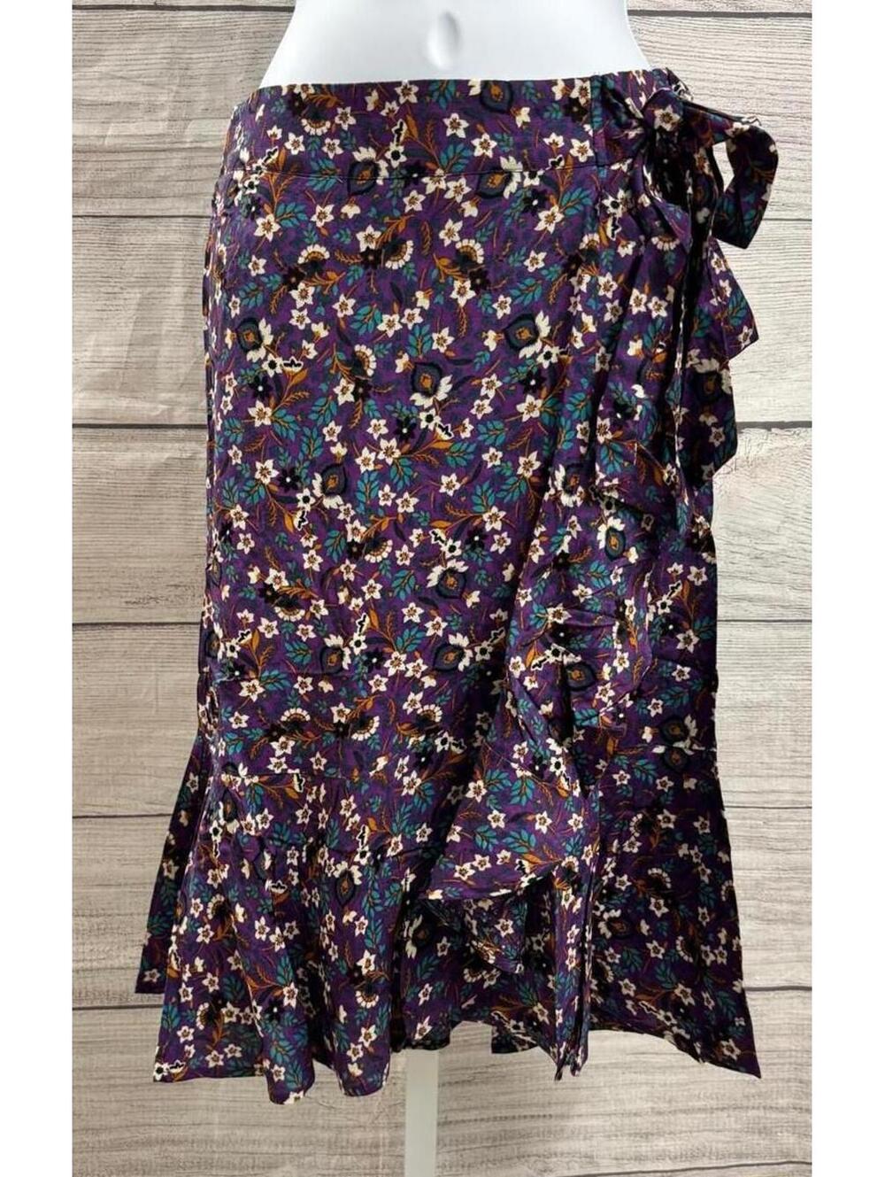 Band of the Free Linaelle Purple Floral Faux Wrap Skirt Midi Women Size XS